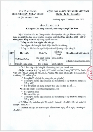 yeu cau bao gia so 94  mua sam hoa chat   ?? vat tu xet nghiem dong mau